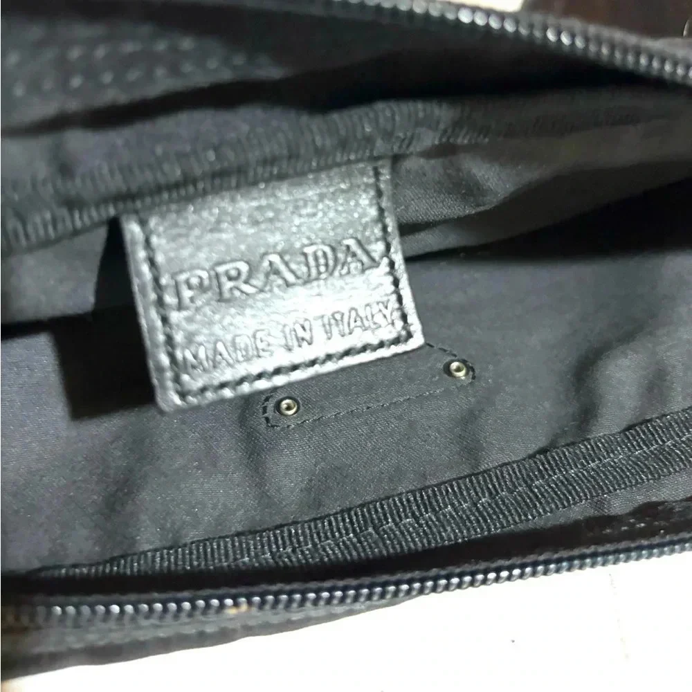 Prada black nylon oblong mini pouch clutch make up bag